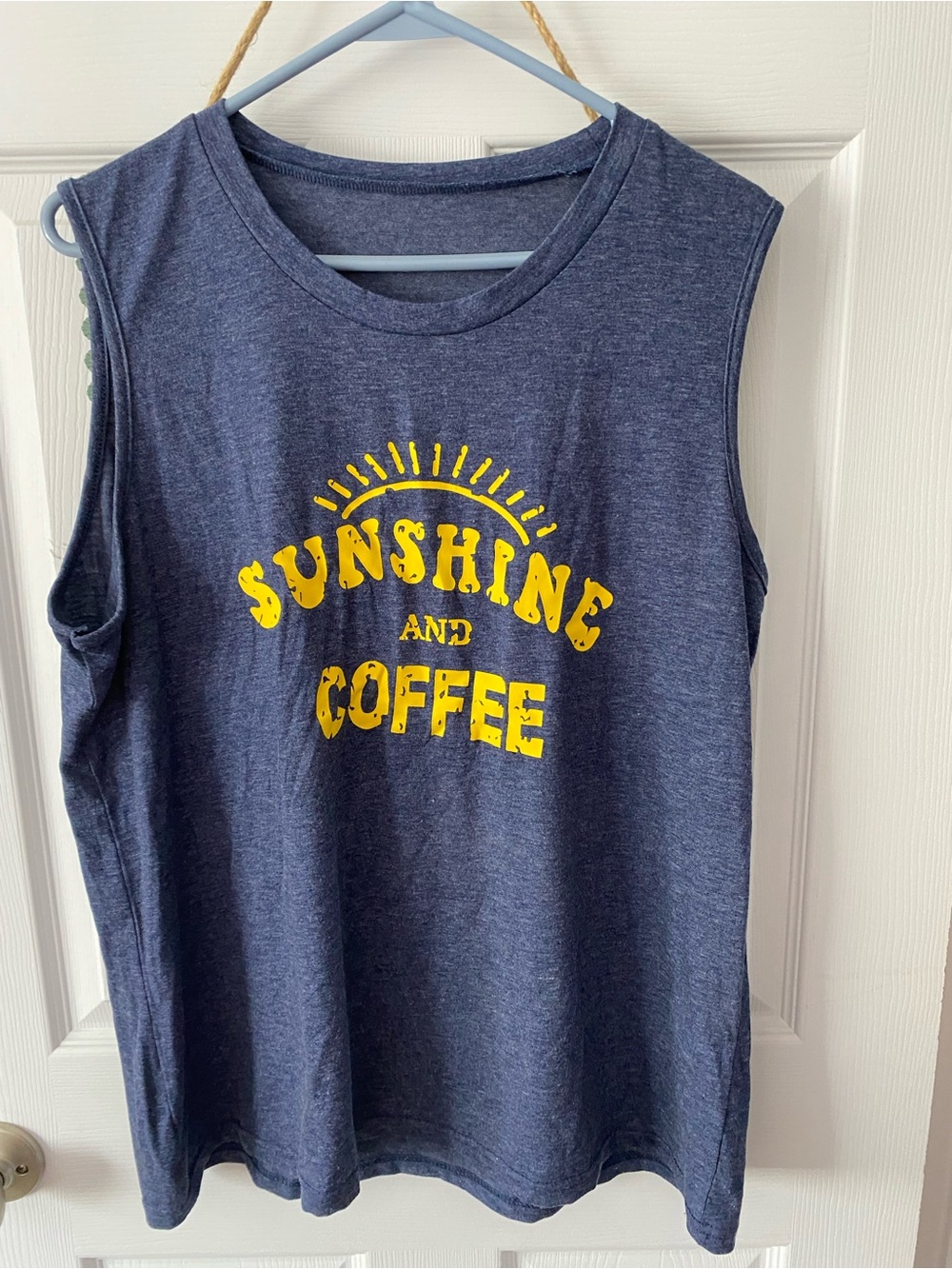 Sunshine and Coffee Kids' Sleeveless Tee - Navy with Yellow Print
